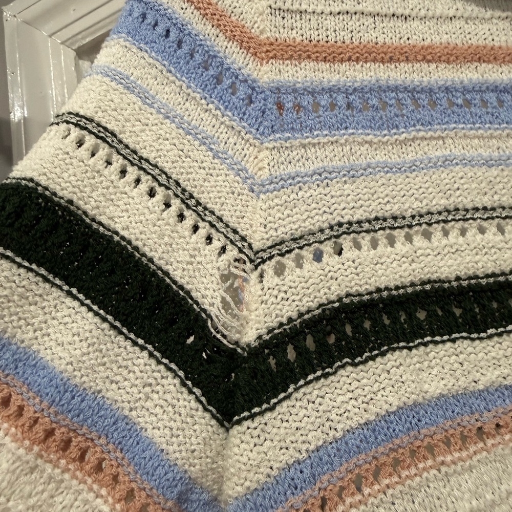 Madewell Blue and Cream Striped V-Neck Sweater - Picture 3 of 5